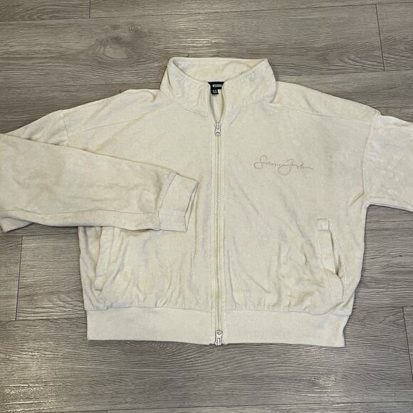 Womens Velour Y2K Track Jacket Size 8 Full Zip Cropped Streetwear Layering - Picture 2 of 6